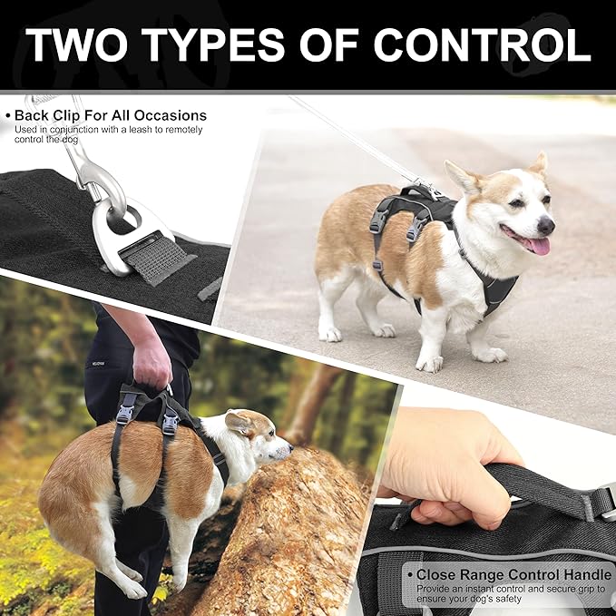 Escape Proof Dog Harness Small Sized Dog, Reflective No Pull Dog Vest with Handle, Lightweight Full Body Pet Harness Adjustable for Walking,Training(Black,Chest:16-27")