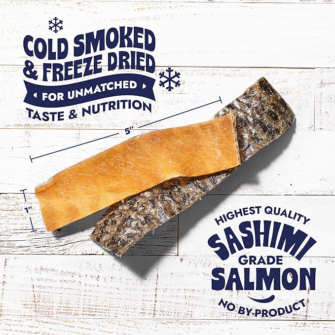 Finfare Freeze Dried Dog Treats, Salmon Skin Strips, Protein & Omega-3s, Grain Free Salmon Dog Training Treats, Crafted in USA, 2oz