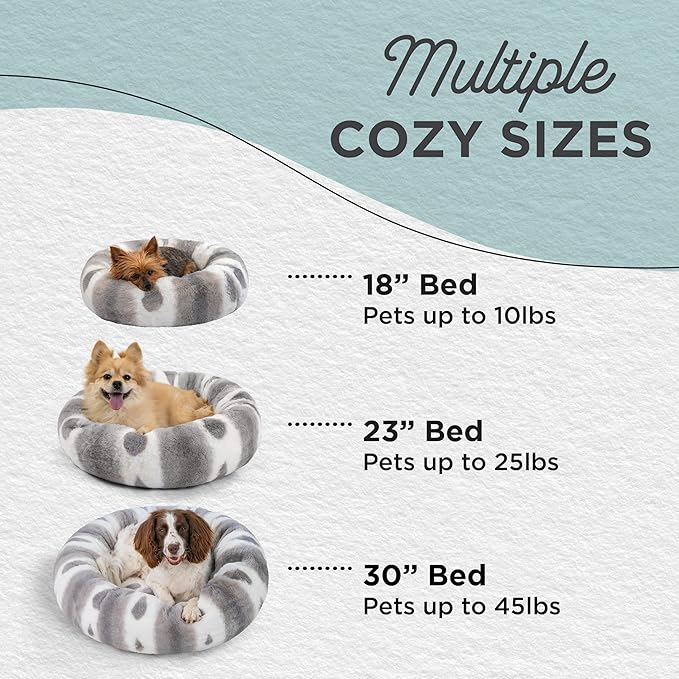 Best Friends by Sheri Patterned Lux Faux Fur Calming Donut Dog Bed, Gray, Medium, 30x30