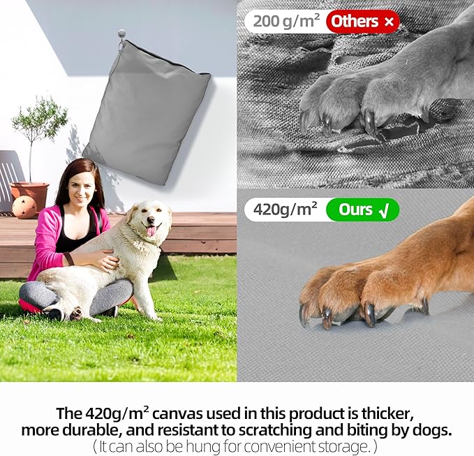 Sytopia 42" Outdoor Canvas Dog Bed – Ultra-Durable, Waterproof, Washable, Removable Cover – Comfort for Extra Large Dogs – Perfect for Patio, Crate, or Adventure (Light Grey)