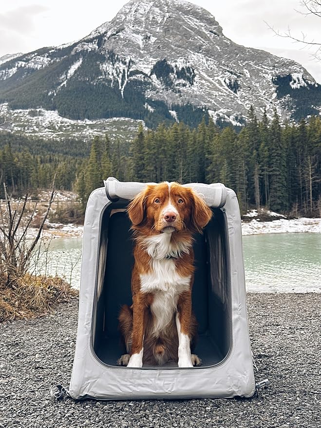 Diggs Enventur Medium Inflatable Travel Dog Crate – Ultra-Light & Portable Dog Crate – Puncture-Resistant, Waterproof, Compact – Safe, Durable for Adventures & Travel - 34" L x 22.5" W x 27" H (Grey)