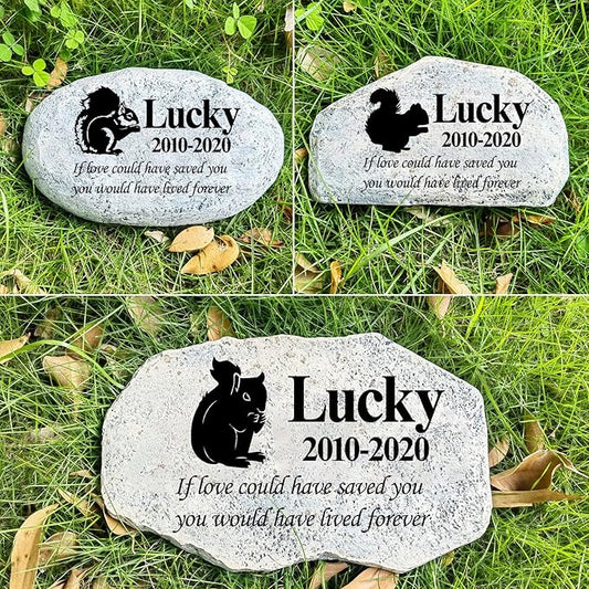Zatanmulo Personalized Pet Memorial Stone, Garden Memorial Stone Personalized, Squirrel Headstone, Squirrel Tombstone, Memorial Plaque Outdoor, Garden Stepping Stone (Squirrel)