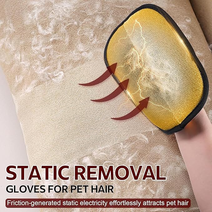 SHAZORY 2 Pack Electrostatic Pet Hair Removal Gloves – Lint Cleaning Mitts for Cats & Dogs, Reusable Pet Hair Remover Glove for Furniture Couch Carpet & Car, Grooming & De-Shedding Glove for Pet Hair