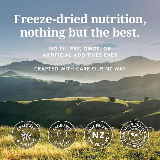 Feline Natural High Protein Dry Cat Food, Freeze-Dried Diet with 98% Meat, Organs & Seafood, No Peas, Grains, or Artificial Additives, Made in New Zealand, Chicken, 11oz
