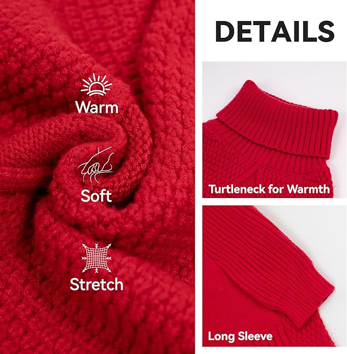 cyeollo Dog Christmas Sweaters for Medium Dogs Male, Stretchy Warm Turtleneck Doggy Clothes for Fall Winter, Thermal Knit Pet Apparel with Sleeves, Red XL