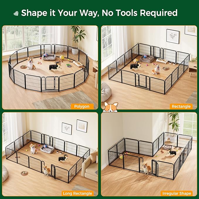 Yaheetech Dog Playpen Outdoor, 24 inch 32 Panels Dog Pen Indoor Heavy Duty Puppy Exercise Pen Metal Pet Fence for RV Camping/Yard/Garden