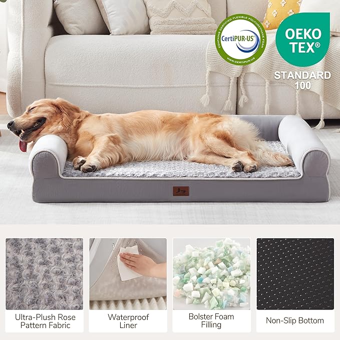 Large Dog Beds Large Sized Dogs, Orthopedic XXL XL Dog Bed for Medium Size Dogs, Big Waterproof Couch Sofa with Removable Washable Cover for Pet, Light Grey, 48"*35"*8"
