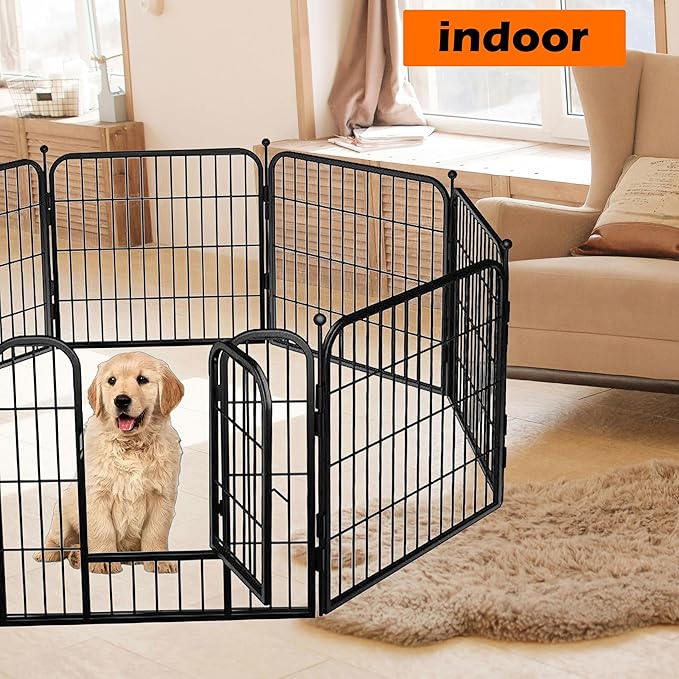 Dog Playpen Designed for Puppies/Small Dogs, Expandable Dog Pen for Indoor, 24 inch 8 Panels.Perfect Dog Pen for Camping, Yard, RV, Garden Fence, Black
