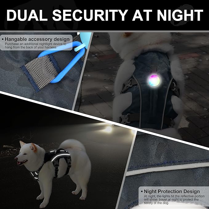 Escape Proof Dog Harness Small Sized Dog, Lightweight Full Body Pet Vest with Lift Handle & Leash Clip, Reflective Adjustable No Slip Dog Harness for Daily Walking(Grey,Chest:16-27")