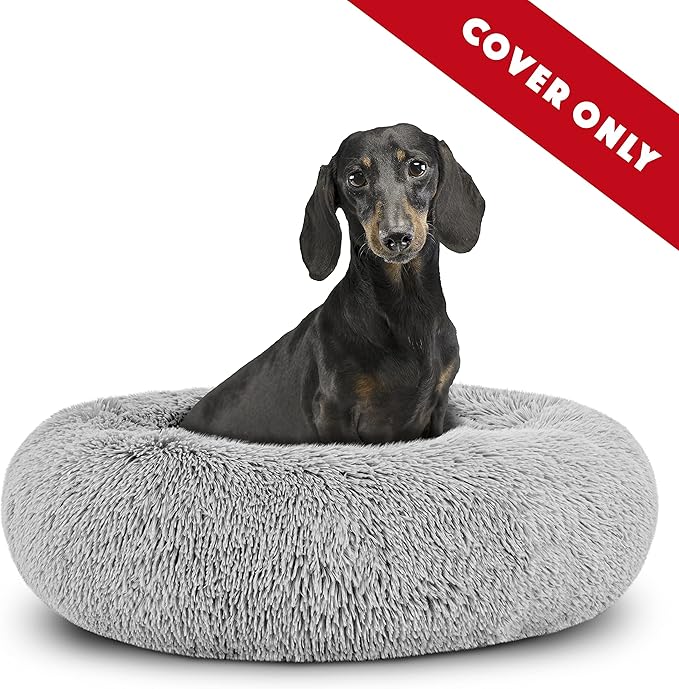 The Dog's Bed Replacement Cover Only for The Dog’s Bed Sound Sleep Donut Dog Bed Spare Cover, Small Silver Grey Fur, Veterinary Approved