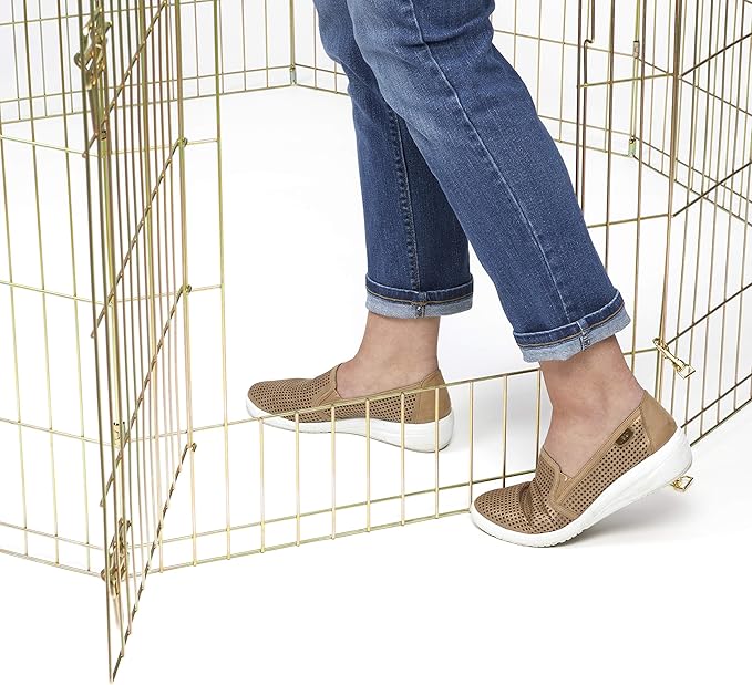 MidWest Homes for Pets Folding Metal Puppy/Dog Exercise Pen, Indoor/Outdoor Playpen with Door, 16 Sq Feet of Play Space, 24-Inches Tall, Gold Zinc