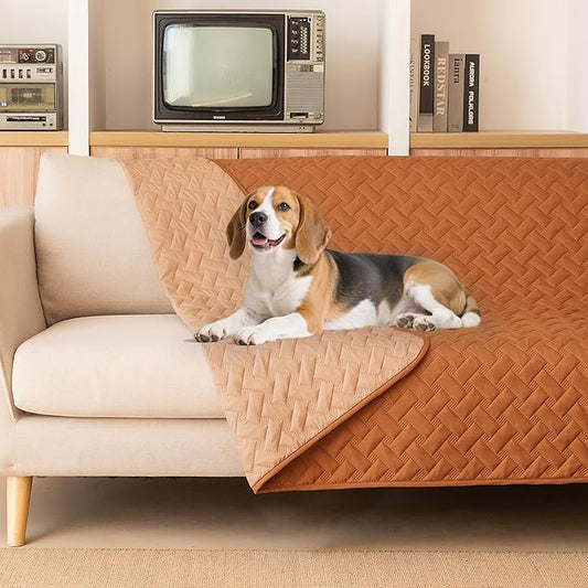 gogobunny 100% Double Sided Waterproof Dog Blanket Soft Pet Bed Cover Reversible Protect Furniture Couch Sofa Car for Puppy Cat Kids (Dark Pumpkin/Light Pumpkin, 68x82 Inch (Pack of 1))