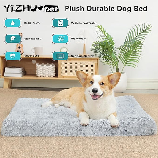 Dog Bed, Dog Crate Pad with Removable Washable Pet Mat Cover, Non-Slip Bottom, Waterproof Orthopedic Dog Beds for Large/Medium/Small Dogs (M(30''x20''x3''), Grey)
