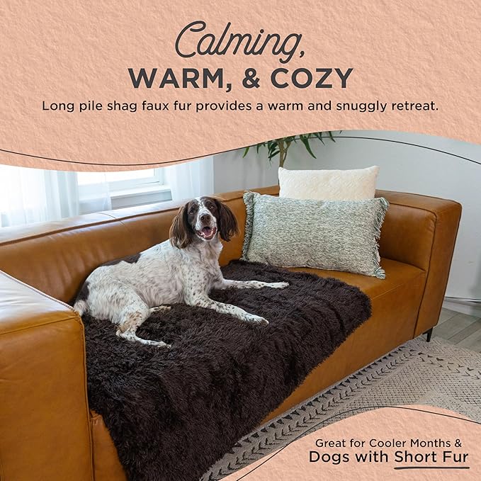 Best Friends by Sheri Calming Shag Dog Blanket – Ultra Soft Faux Fur Pet Throw, Anxiety-Relief, Lightweight Warm Bed Cover for Dogs and Cats, Machine Washable, Dark Brown, 40" x 50"