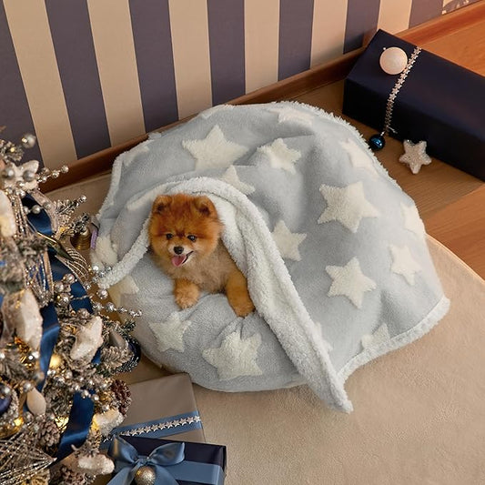LE SURE Waterproof Dog Blanket for Small Dogs - Washable Double Sided Dog Blankets with Warm Jacquard Shag and Soft Sherpa Fleece, Pet Cat Blanket for Couch Protection, 3D Textured Star, Grey