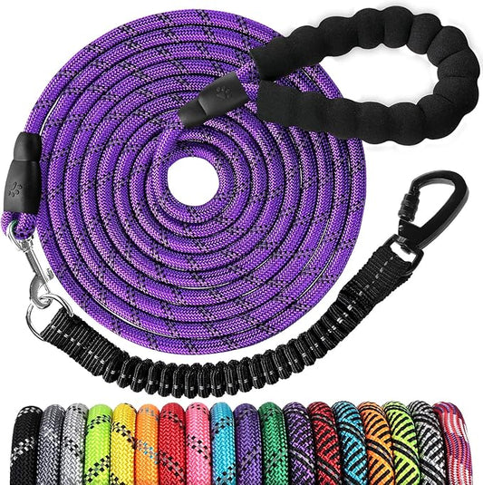 Long Dog Leash 20 FT: Heavy Duty Rope Leashes for Dogs Training with Swivel Lockable Hook Reflective Threads Bungee and Padded Handle - Dog Lead for Large Small Medium Dogs Outside Walking Hiking