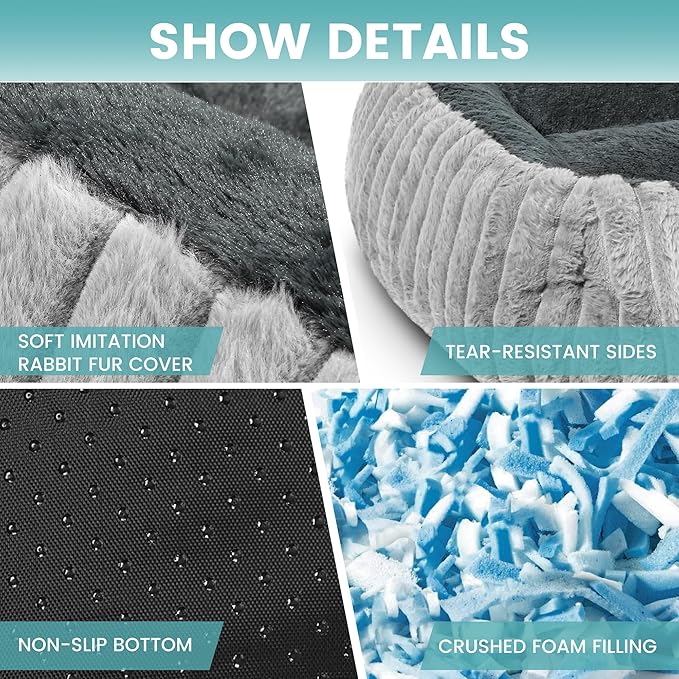 Dog Beds for Small Dogs 28x20 Inch, Comfort-Sided Orthopedic Dog Bed Couch with Breathable Shredded Memory Foam, Faux Rabbit Fur Pet Bed, Non-Detachable, Non-Slip, Machine Washable
