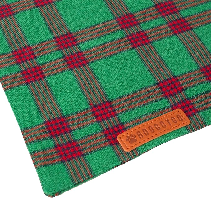 ADOGGYGO Christmas Dog Bandanas 2 Pack, Red Green Plaid Pet Xmas Scarf Bib, Multiple Sizes, Christmas Bandanas for Large and Extra Large Dogs (X-Large)