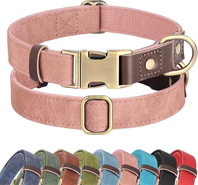 Didog Soft PU Leather Dog Collar for Large Dogs,Classic Adjustable Wide Pink Dog Collars with Quick Release Metal Buckle,Easy Clean and Comfortable with Nylon Lining,Pink,XL Neck 17-26", Width 1¼''
