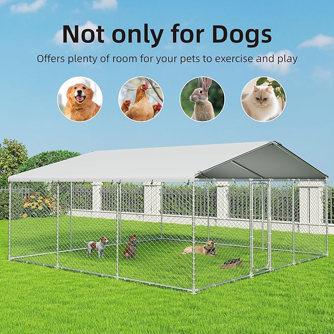 15.3x15.3FT Outdoor Dog Kennel Outside Heavy Duty Dog Enclosure with Waterproof Cover and Security Lock(183.1x183.1x83.1IN)