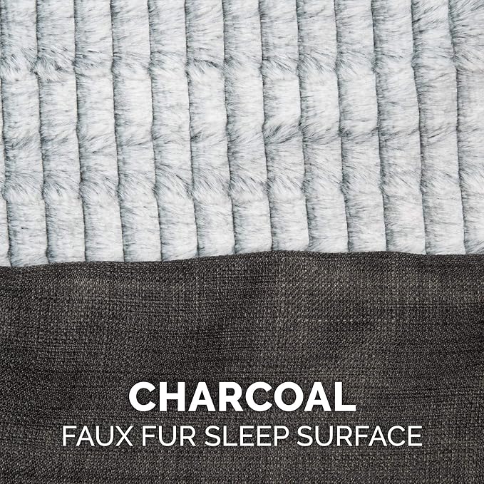 Furhaven Memory Foam Dog Bed for Large/Medium Dogs w/ Removable Bolsters & Washable Cover, For Dogs Up to 55 lbs - Luxe Faux Fur & Performance Linen Sofa - Charcoal, Large