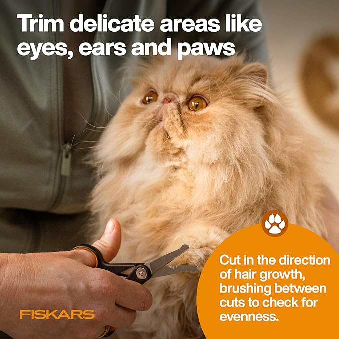 Fiskars Pet Detailing Scissors, Dog & Cat Grooming Scissors, Rounded Tips & SoftGrip Handle for Delicate Areas, 5.5”, Orange/Black