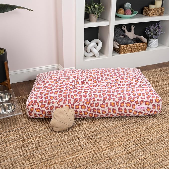 DBD3001F-L Mabel 41" x 25.5" Designer Modern Ultra Soft Reversible Plush Rectangular Pet Bed with Washable Cover, Raspberry Leopard
