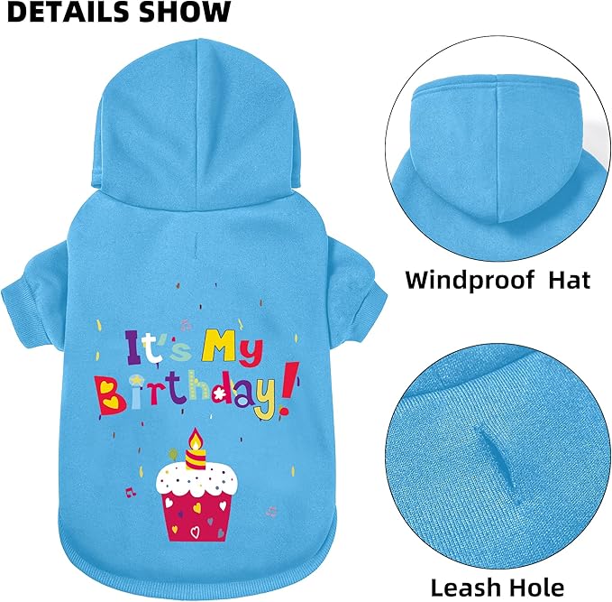GreenJoy Dog Sweater Dog Hoodie Cold Weather Coat Hooded Sweatshirt for Puppies,Cats, Small Medium Large Dogs (Blue(It's My Birthday), XX-Large)