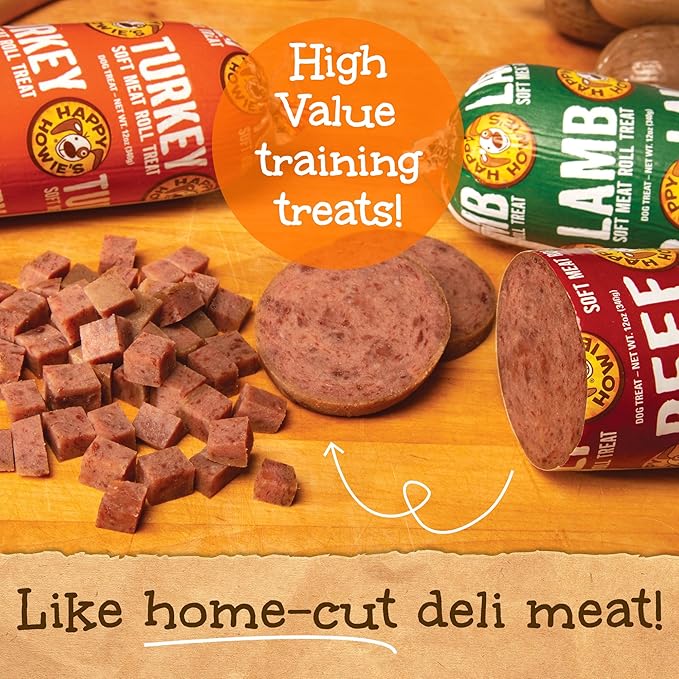 Happy Howie's Soft Meat Roll Treat - Soft Dog Food Rolls, High Protein, Natural Ingredients, for All Dogs, Made in USA - Turkey, 7 Oz (Pack of 4)