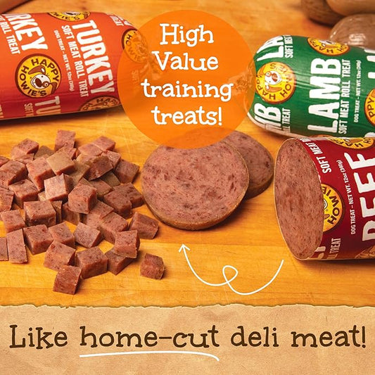 Happy Howie's Soft Meat Roll Treat - Soft Dog Food Beef Rolls, High Protein, Natural Ingredients, for All Dogs, Made in USA - Beef, 12 Oz (Pack of 1)
