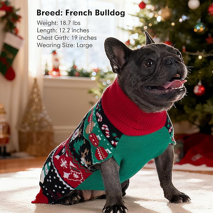 cyeollo Dog Christmas Sweater, Dog Winter Clothes for Small Dogs Turtleneck Warm Puppy Sweater with Leash Hole Soft Xmas Sweaters Female & Male Appeal, M