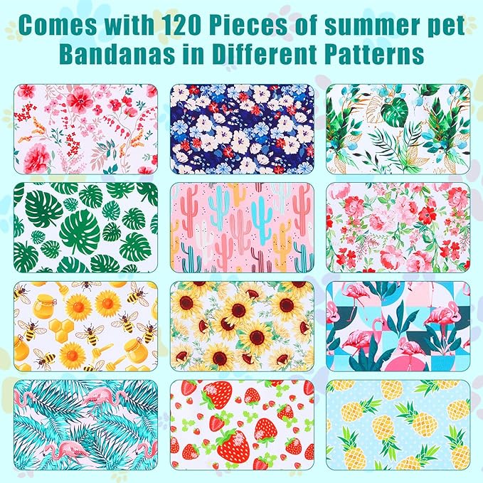 Amylove 120 Pcs Christmas Dog Bandanas Bulk Thanksgiving Day Holiday Triangle Dog Pack Puppy Kerchief Bandana Adjustable Pet Scarf for Pet Cat Costume Accessories Decor(Flower)