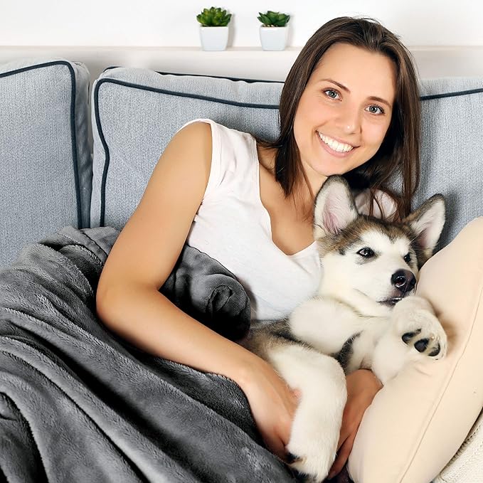 Waterproof Pet Blanket Collection– Reversible Throw Protects Couch, Car, Bed from Spills, Stains, or Fur – Dog and Cat Blankets by PETMAKER Dark Gray Large