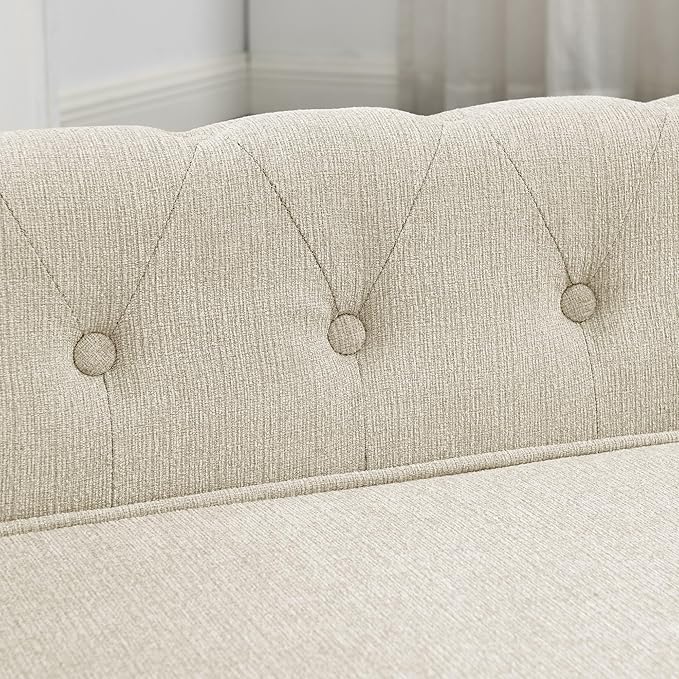 GDFStudio Modern Linen Dog Sofa for Small and Medium Dogs Elevated Pet Bed with Armrests and Backrest Durable and Comfortable Upholstered Pet Furniture, Beige