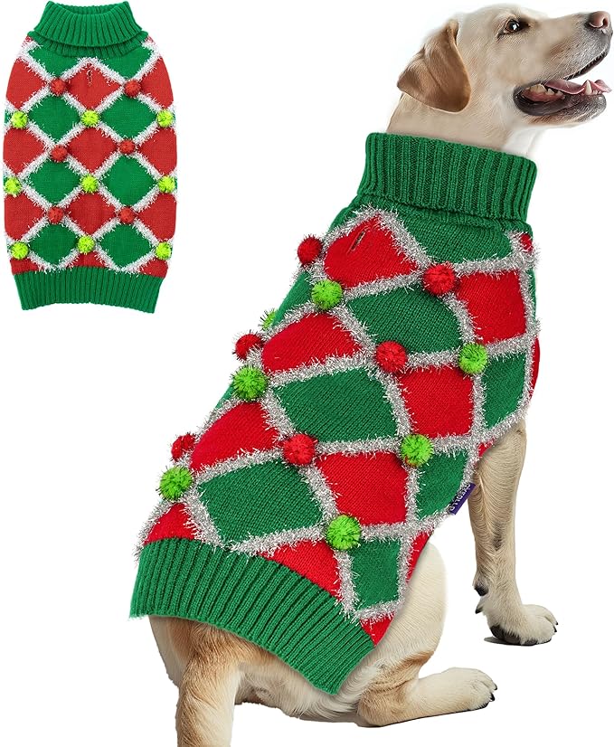 cyeollo Dog Christmas Sweater Turtleneck Dog Sweaters for Medium Large Dogs Girl Dogs Clothes Xmas Knitted Pullover Doggie Sweater Holiday Outfit, Green XX-Large