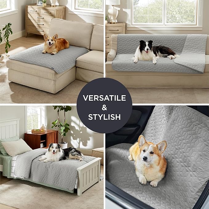 Bedsure 100% Waterproof Couch Cover for Dogs Washable - Non Slip Waterproof Dog Blanket for Couch Sofa, Lightweight Furniture Protector Durable for Pet Cat Puppy with Non-Slip Bottom, Grey, 30x85IN