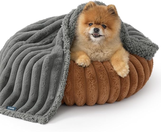 Bedsure Waterproof Dog Blankets for Small Dogs - Soft Puppy Cat Blanket Corduroy Fleece Washable, Cozy Calming Reversible Furniture Protection for Pet Kitten Doggy,25"x35", Warm Grey