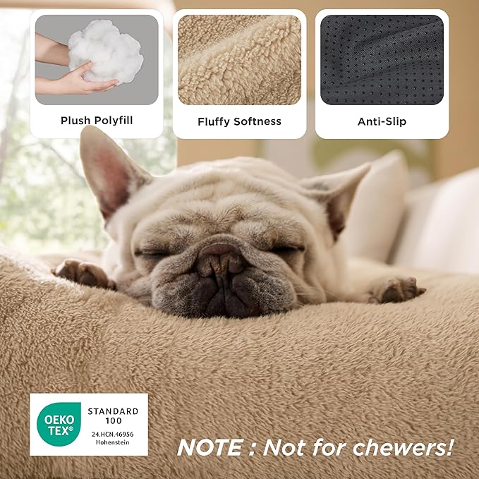 Bedsure Washable XXL Dog Bed for Crate, Giant Comfort Fluffy Plush Pet Pillow Bed Kennel Pad with Non-Slip Bottom, Machine Washable Pet Sleeping Mat for Jumbo, 47"x29", Brown