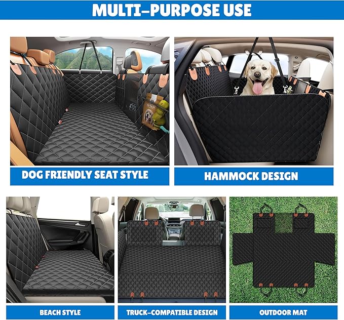 EcoNour Dog Car Seat Cover for Back Seat | Waterproof Dog Seat Cover with Side Door Straps & PP Boards | Backseat Cover for Dogs in Car, SUV, Truck | Pet Car Seat Hammock - 54x65 inches