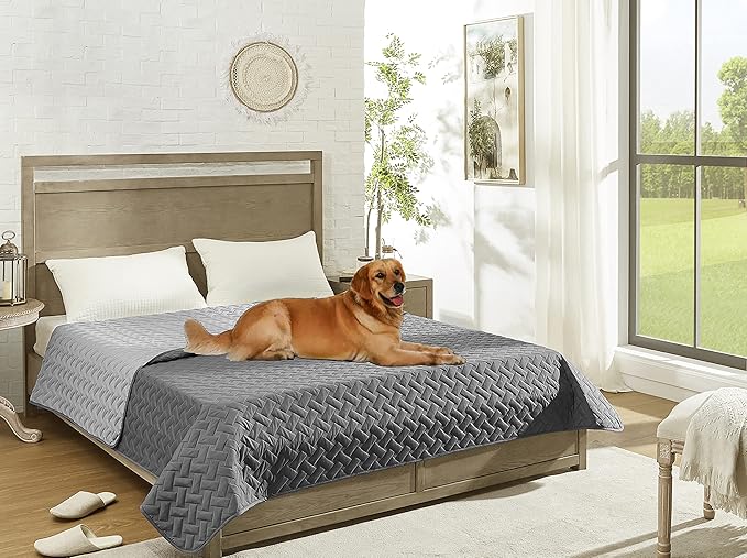 gogobunny 100% Double Sided Waterproof Dog Blanket Soft Pet Bed Cover Reversible Protect Furniture Couch Sofa Car for Puppy Cat Kids (Dark Grey/Light Grey, 82x102 Inch (Pack of 1))