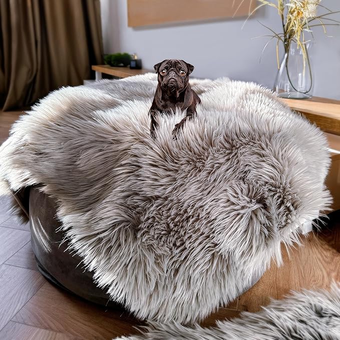 Waterproof Dog Blanket for Small, Medium & Large Dogs – Faux Fur Pet Throw for Couch, Sofa, Bed & Car – Soft, Washable, Stain-Resistant, Durable Cover – Grey – 40" x 30"