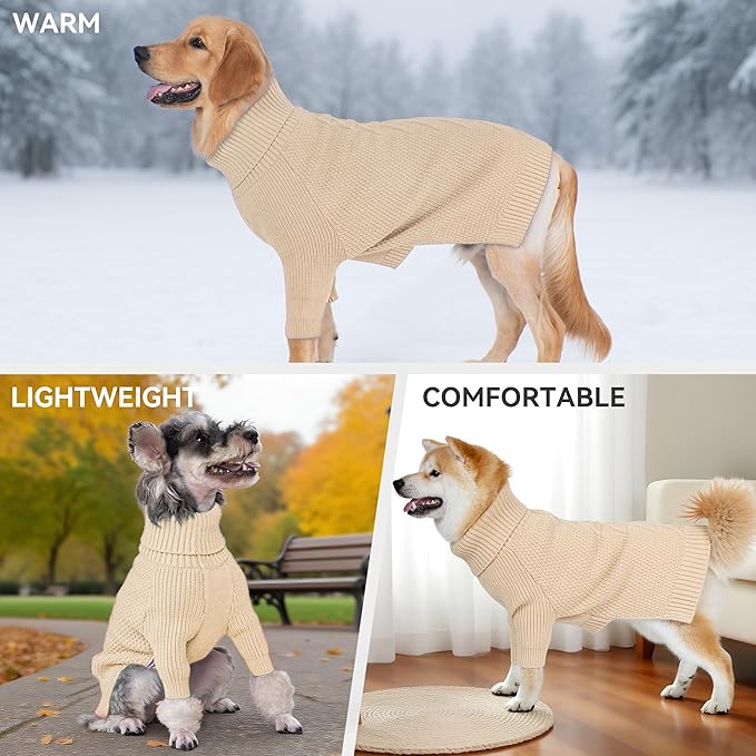 cyeollo 4XL Dog Sweater,Pullover Turtleneck for Giant Dogs Classic Knitwear Fall Winter Cold Weather Dog Clothes Warm Pet Apparel Large Big Dogs Sweaters Male&Female, Beige XXXXL