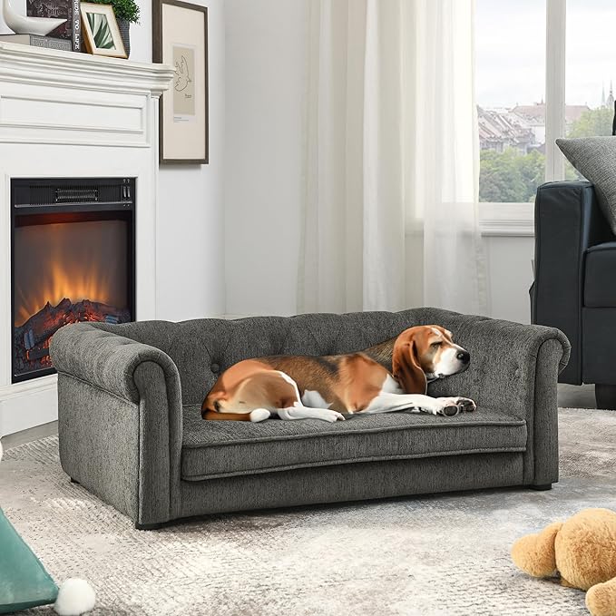 Hesza Rectanglar Pet Bed for Small and Medium Dogs, Durable Elevated Dog Sofa Bed, Comfortable Dog Couch, Modern and Stylish Pet Sofa for Small and Medium Dogs, Gray