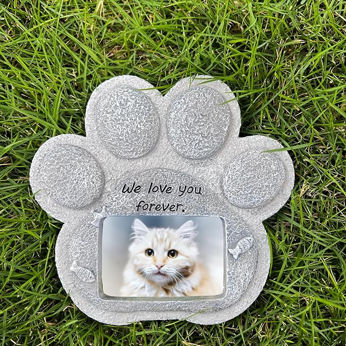 Pet Memorial Stones for Cats,Loss of Cats Sympathy Gift Indoor Display,Pet Grave Markers Cats Bereavement Gifts Outdoor Tombstone Paw Shaped Carve We Love You Forever
