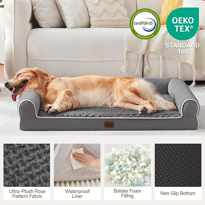 Large Dog Beds Large Sized Dogs, Orthopedic XXL XL Dog Bed for Medium Size Dogs, Big Waterproof Couch Sofa with Removable Washable Cover for Pet, Dark Grey, 45"*35"*7"