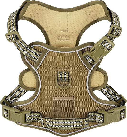 XSmall No Pull Dog Harness, Adjustable Dog Vest for Easy Walking, Breathable Oxford Material, Reflective Pet Vest Harness with Metal Front Clip Control, Terriers, Havanese, Army Green, XS