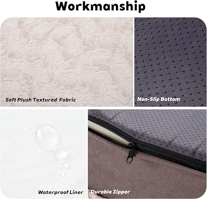 Memory Foam XL Dog Bed for XLarge Sized, Extra Large Orthopedic Dog Sofa with Sides and Waterproof Liner, Washable Bolster Pet Bed Couch with Removable Cover, 50x38x13 Inch, Khaki