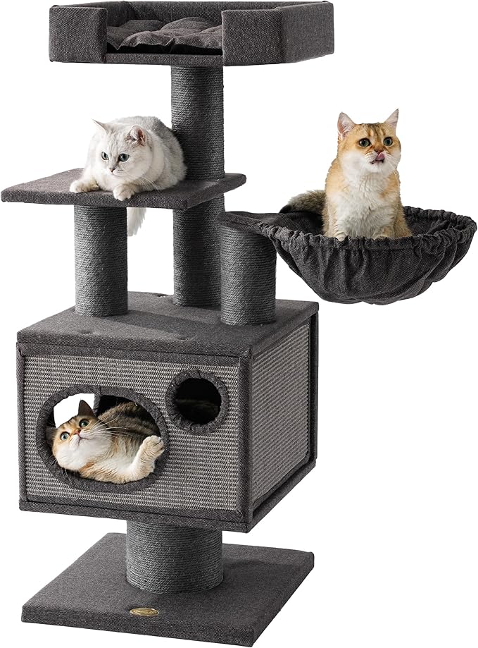 Maine Coon Cat Tree for Indoor Cats Large Adult,Modern Cat Tower for Extra Large Cats 20 lbs+,Heavy Duty Cat Tree with Sisal Scrathing Post,Hammock,Perch,Condo,Bed (Black)