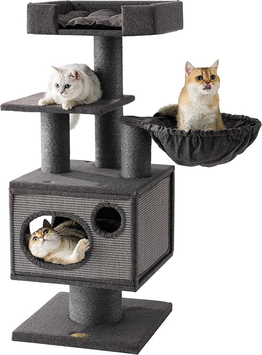 Maine Coon Cat Tree for Indoor Cats Large Adult,Modern Cat Tower for Extra Large Cats 20 lbs+,Heavy Duty Cat Tree with Sisal Scrathing Post,Hammock,Perch,Condo,Bed (Black)