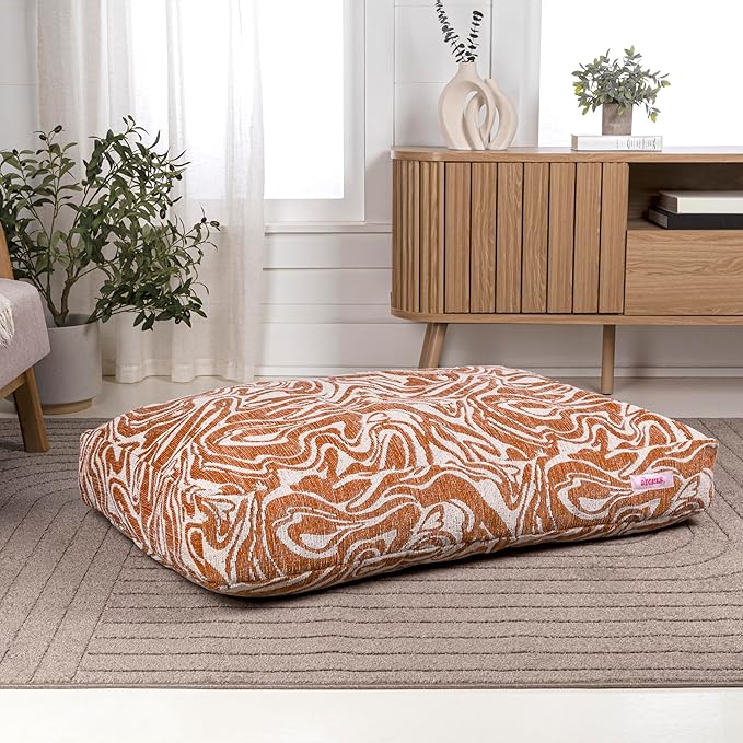 DBD3001B-XL Mabel 49.5" x 31.5" Designer Modern Ultra Soft Reversible Plush Rectangular Pet Bed with Washable Cover, Tangerine Twist